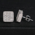 Double Layer Square Stud Earrings Screw Back — Moissanite, 925 Silver