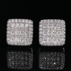 Double Layer Square Stud Earrings Screw Back — Moissanite, 925 Silver