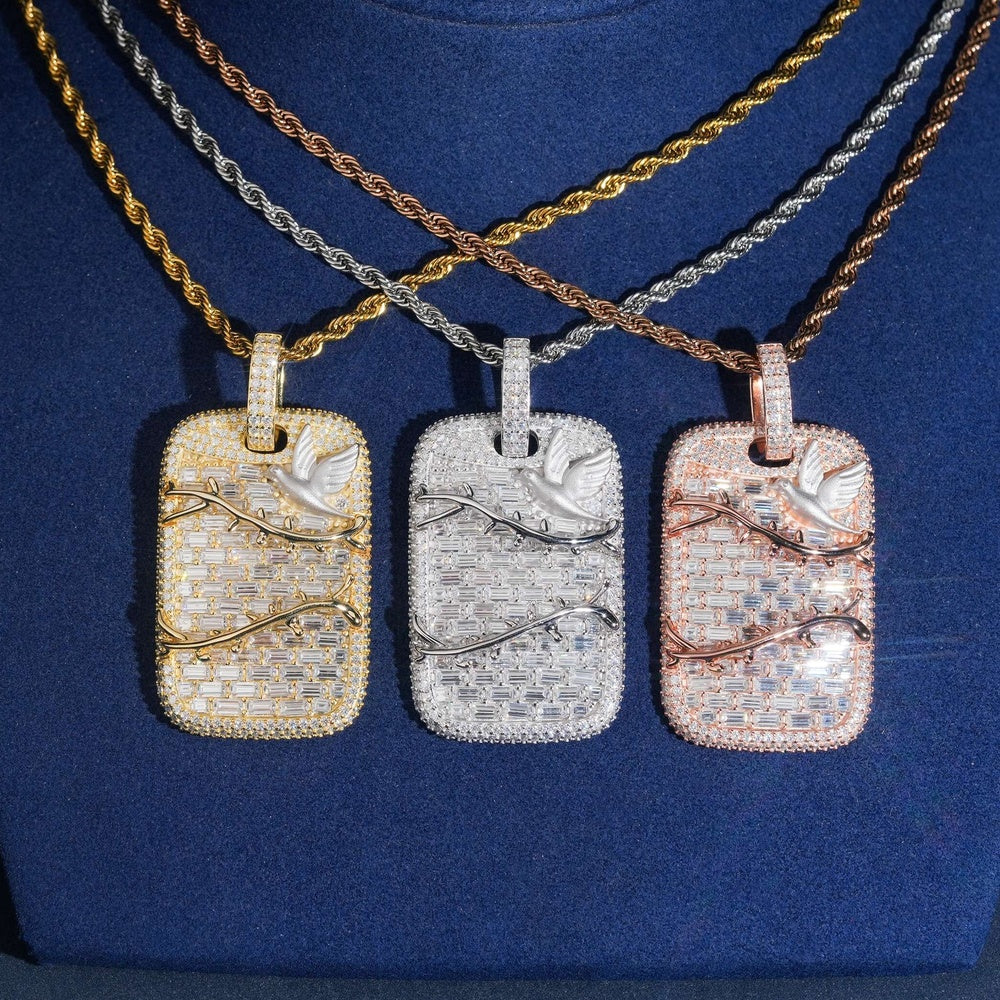 Dove Baguette Tag Pendant — Moissanite, 925 Silver
