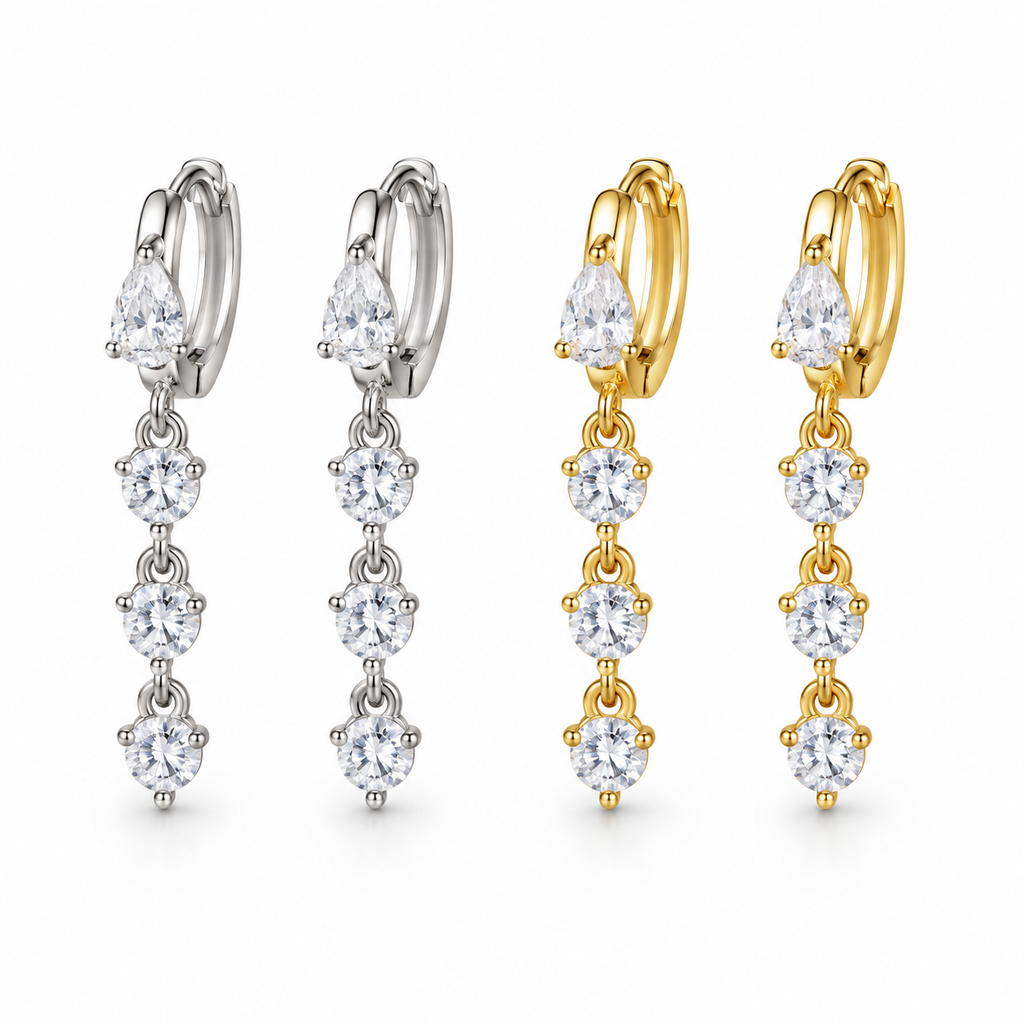Drop Earrings Screw Back — Moissanite, 925 Silver