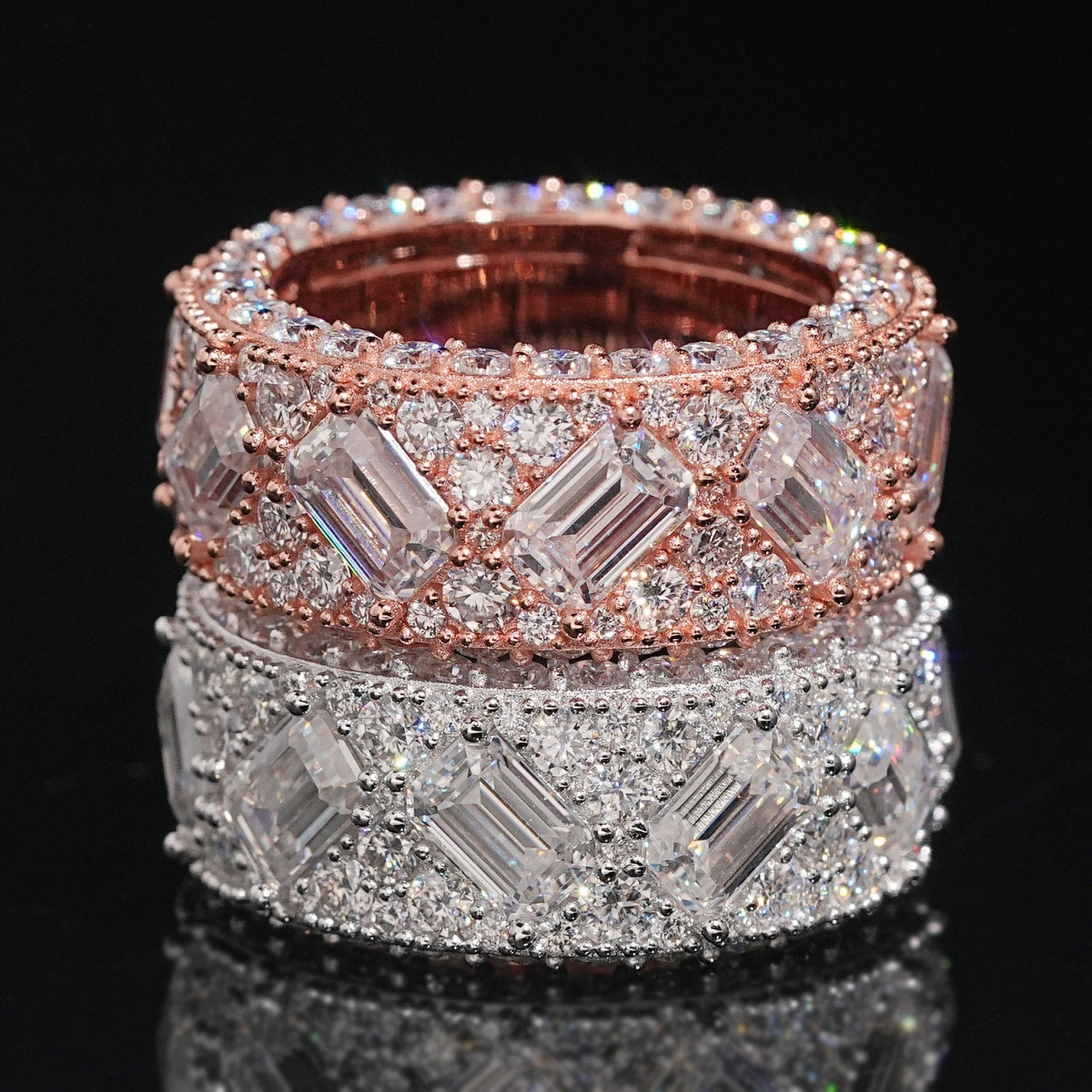 Emerald Cut Band Ring — Moissanite, 925 Silver