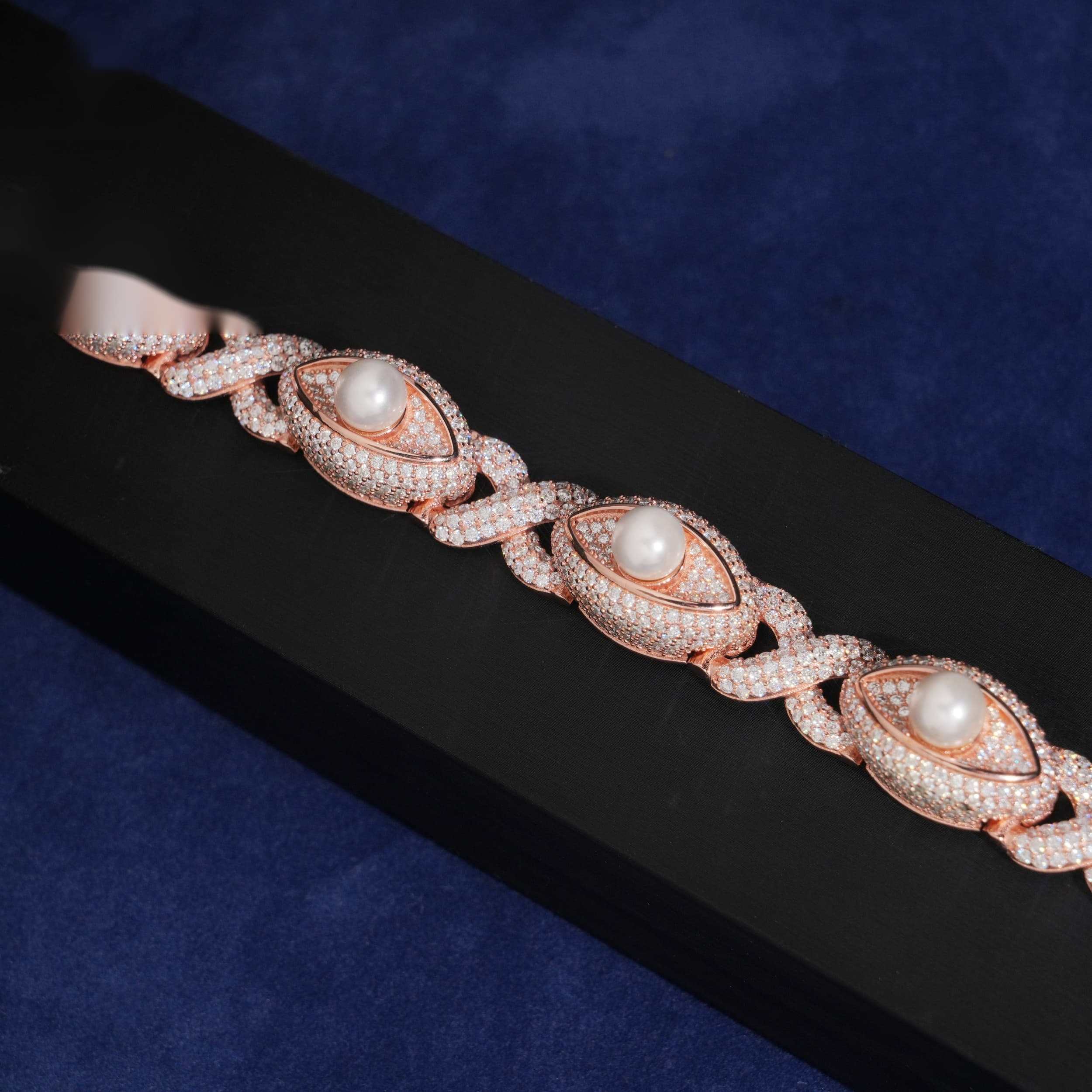 Evil Eye Pearl Bracelet – Moissanite & 925 Silver