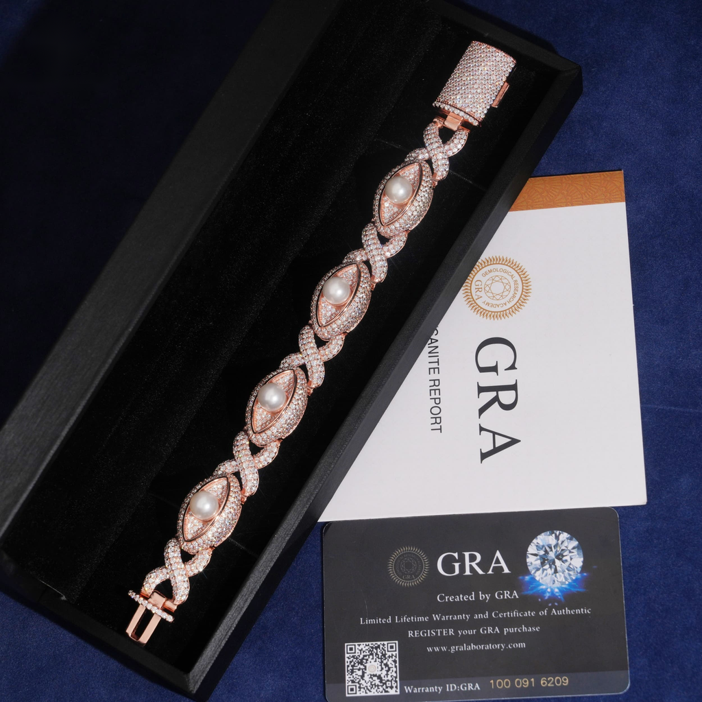 Evil Eye Pearl Bracelet – Moissanite & 925 Silver