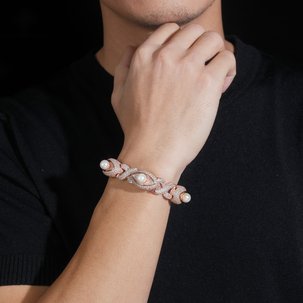 Evil Eye Pearl Bracelet – Moissanite & 925 Silver