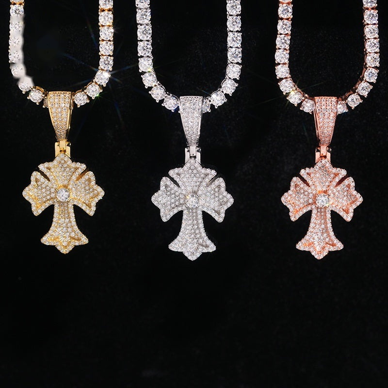 Flared Cross Pendant — Moissanite, 925 Silver