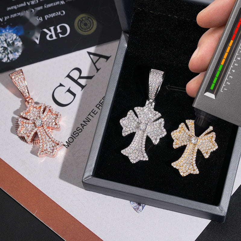Flared Cross Pendant — Moissanite, 925 Silver
