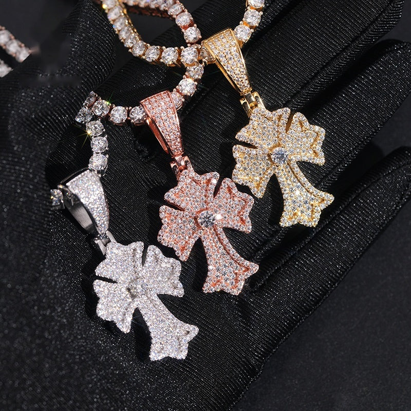 Flared Cross Pendant — Moissanite, 925 Silver