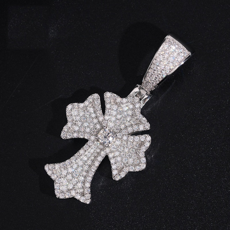Flared Cross Pendant — Moissanite, 925 Silver