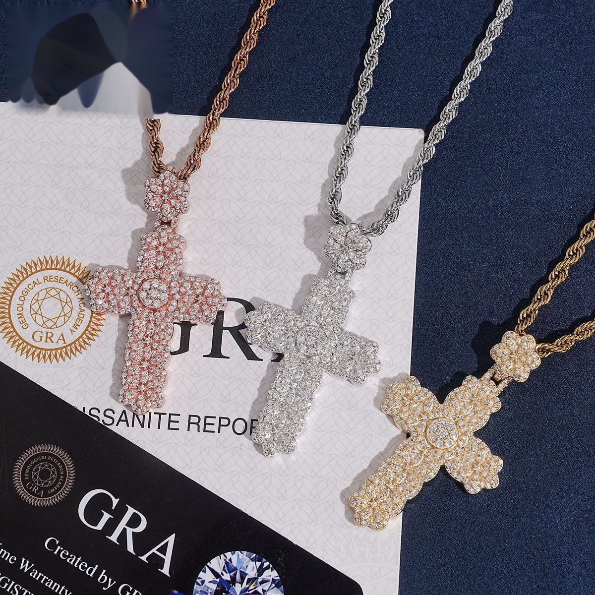 Flower Cross Pendant — Moissanite, 925 Silver