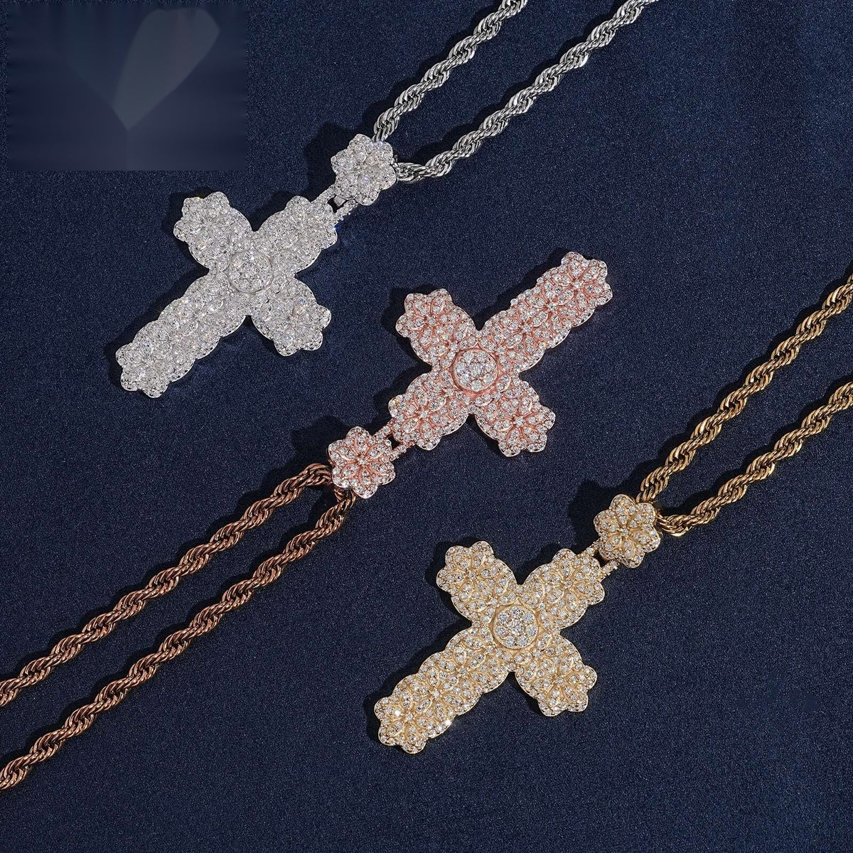 Flower Cross Pendant — Moissanite, 925 Silver