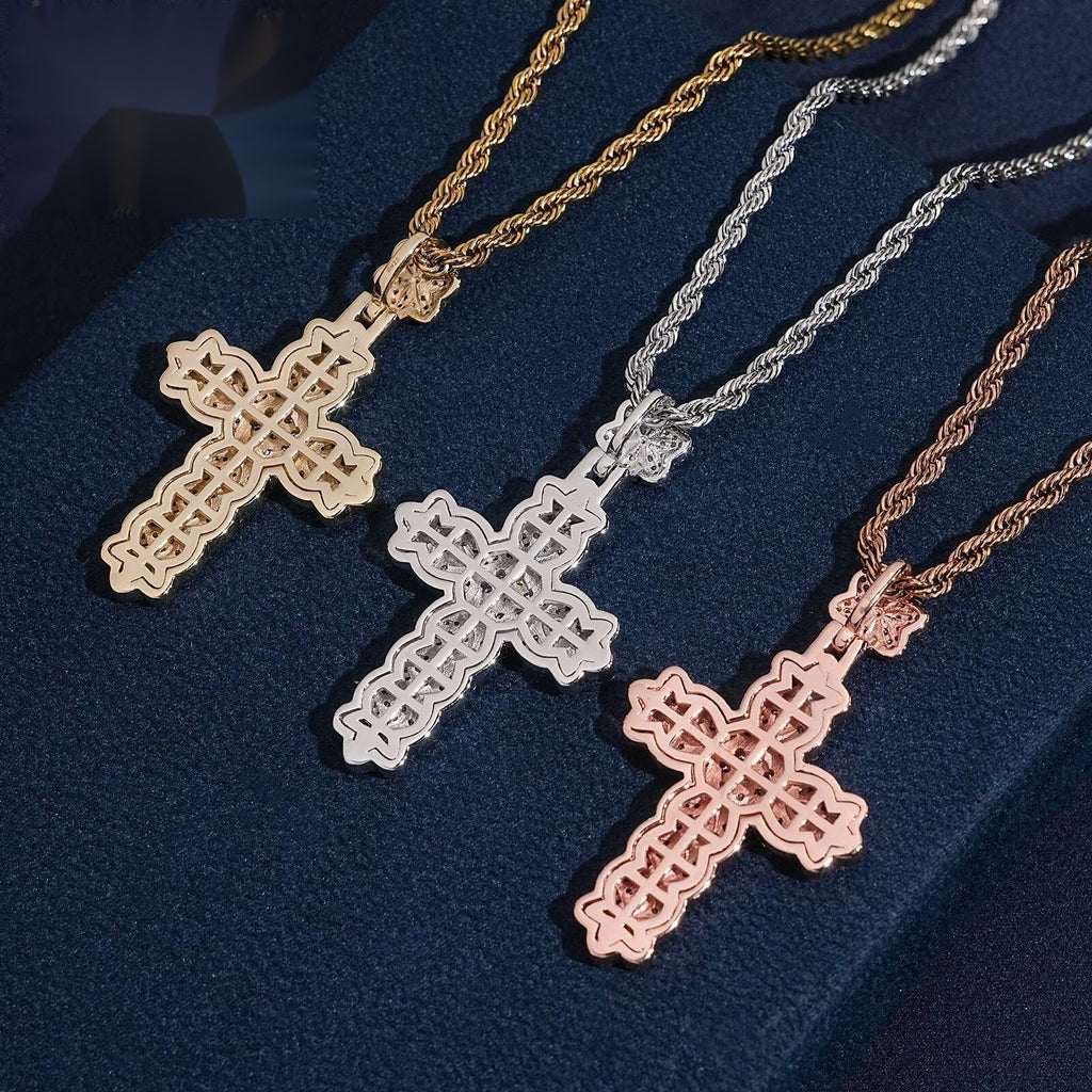Flower Cross Pendant — Moissanite, 925 Silver
