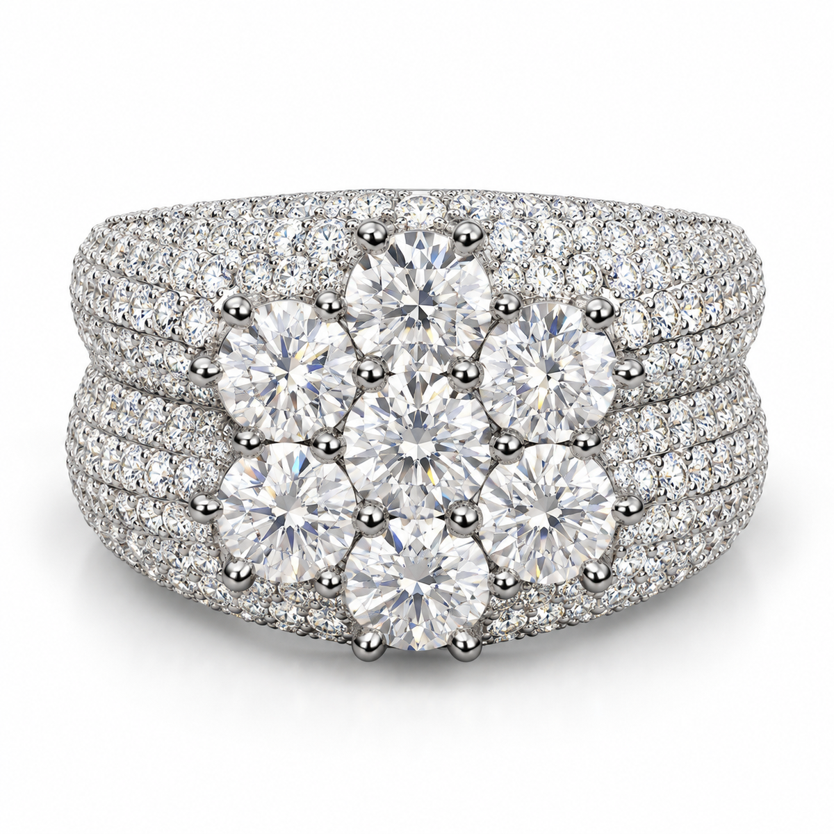 Flower Cluster Men's Band Ring — Moissanite, 925 Silver