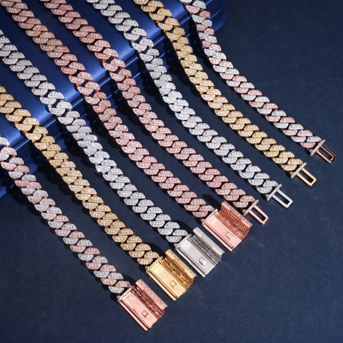 10mm Iced-Out Cuban Link Chain with moissanite in 925 silver - view 2