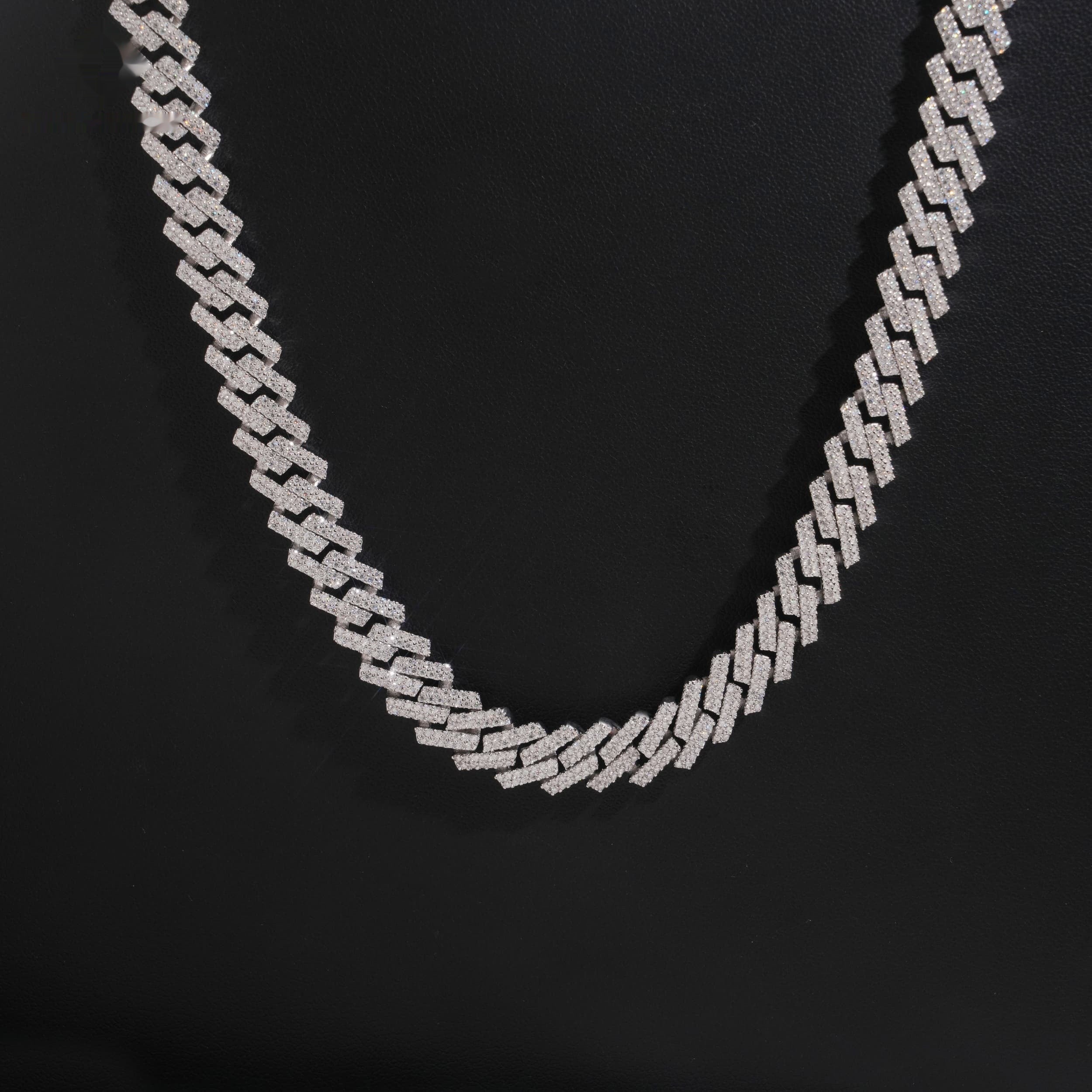 10mm Cuban Chain Honeycomb Setting — Moissanite, 925 Silver
