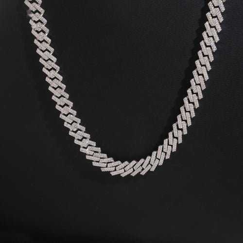 10mm Cuban Chain Honeycomb Setting — Moissanite, 925 Silver