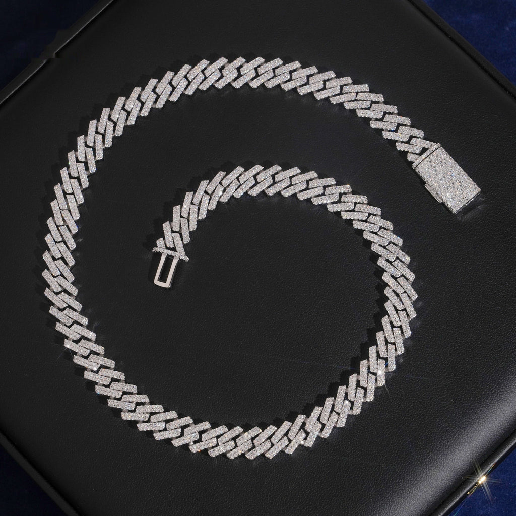 10mm Cuban Chain Honeycomb Setting — Moissanite, 925 Silver