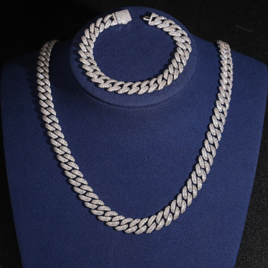 10mm Cuban Chain Pavé Setting — Moissanite, 925 Silver