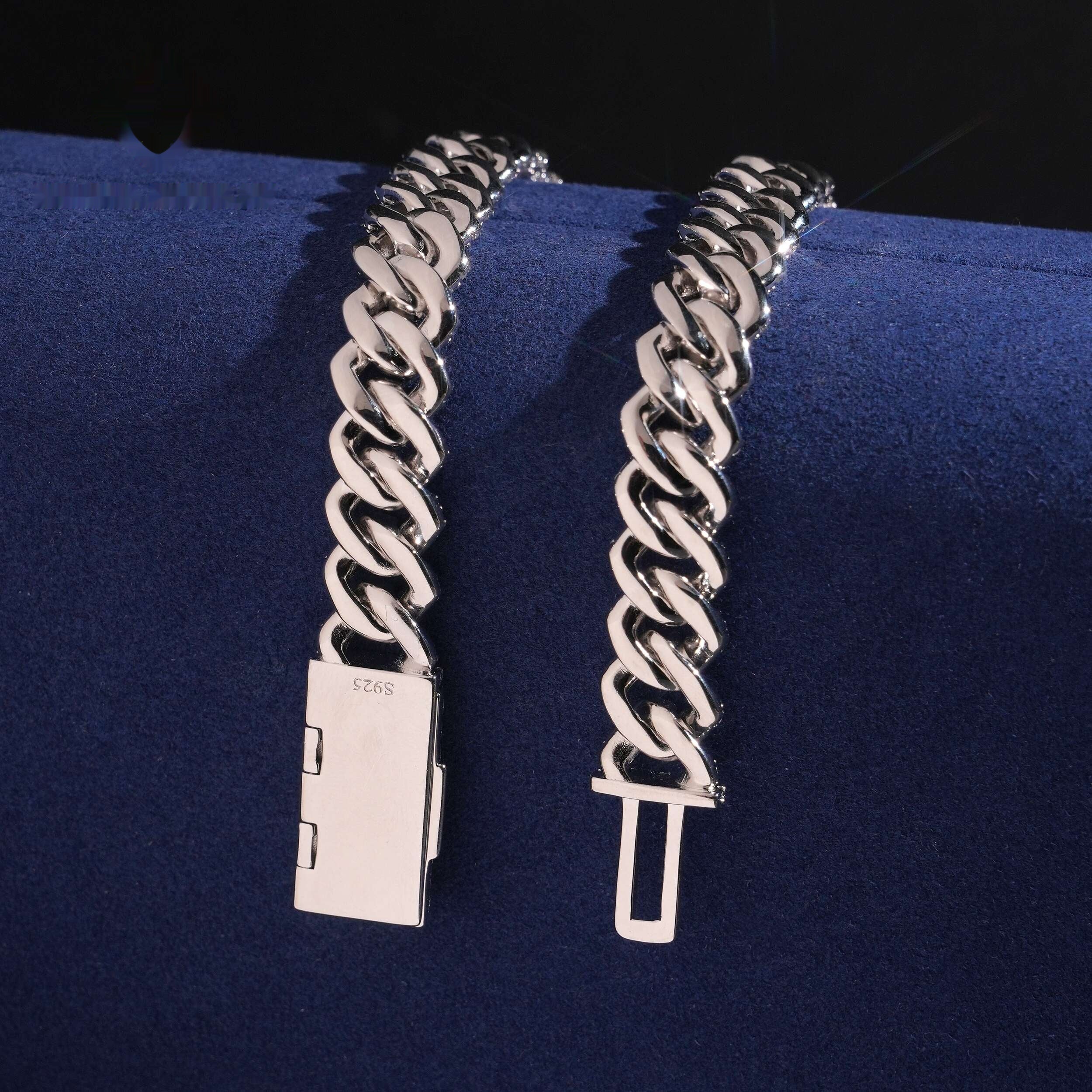 12mm Cuban Chain 2-Row Honeycomb Setting — Moissanite, 925 Silver