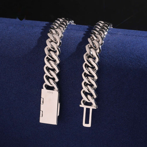 12mm Cuban Chain 2-Row Honeycomb Setting — Moissanite, 925 Silver