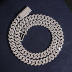 12mm Cuban Chain 2-Row Honeycomb Setting — Moissanite, 925 Silver