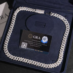 12mm Cuban Chain 2-Row Honeycomb Setting — Moissanite, 925 Silver