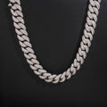 15mm Cuban Chain Pavé Silver Frame Setting New Lock — Moissanite, 925 Silver
