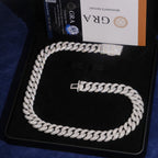 15mm Cuban Chain Pavé Silver Frame Setting New Lock — Moissanite, 925 Silver
