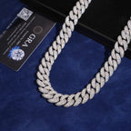 15mm Cuban Chain Pavé Silver Frame Setting New Lock — Moissanite, 925 Silver