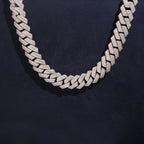 15mm Cuban Chain 3-Row Honeycomb Setting — Moissanite, 925 Silver