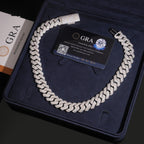 15mm Cuban Chain 3-Row Honeycomb Setting — Moissanite, 925 Silver