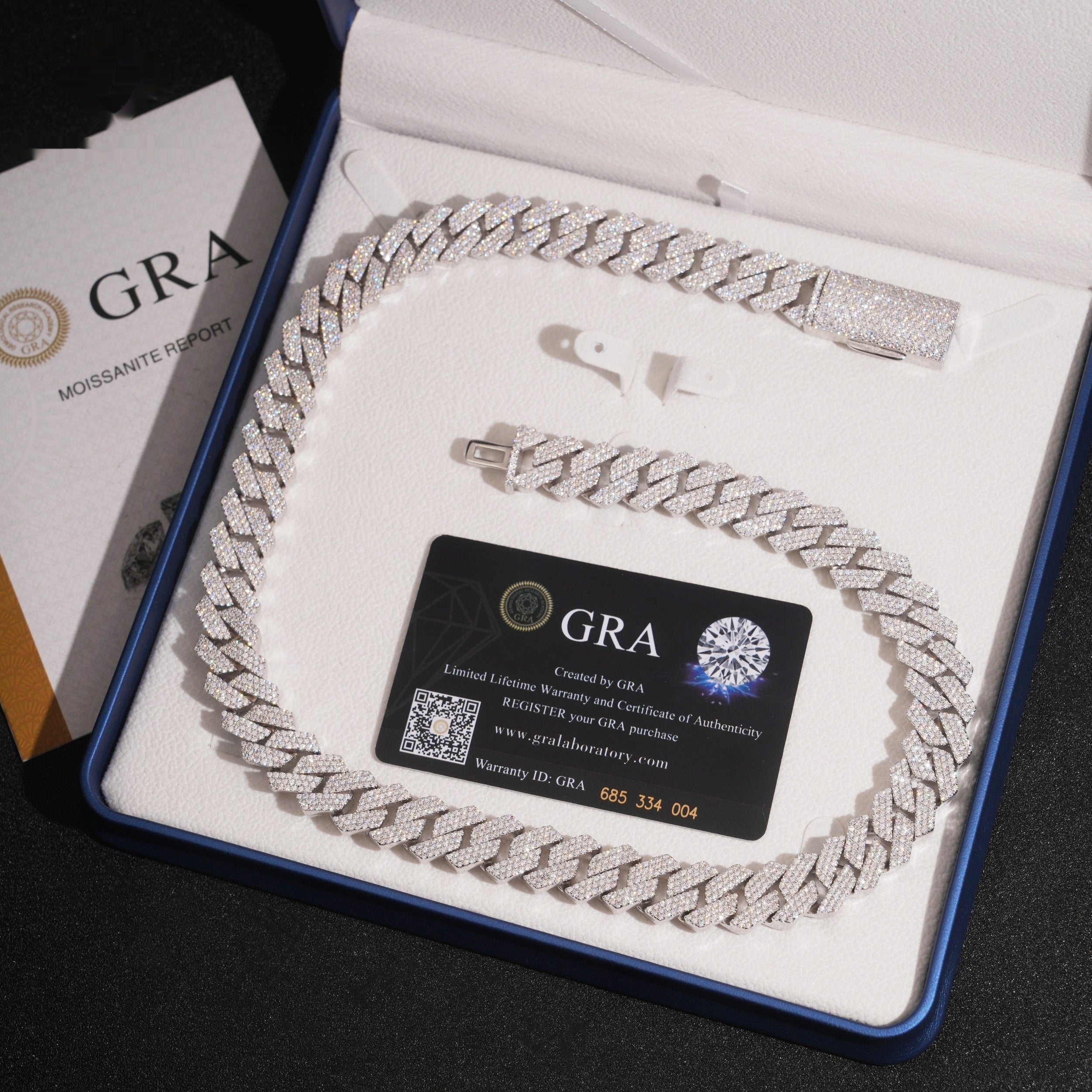 15mm Cuban Chain 3-Row Honeycomb Setting Wide Link — Moissanite, 925 Silver
