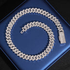 15mm Cuban Chain 3-Row Honeycomb Setting Wide Link — Moissanite, 925 Silver