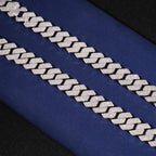 15mm Cuban Chain 3-Row Honeycomb Setting Wide Link — Moissanite, 925 Silver