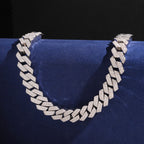 15mm Cuban Chain 3-Row Honeycomb Setting Wide Link — Moissanite, 925 Silver