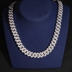 15mm Cuban Chain 3-Row Honeycomb Setting Wide Link — Moissanite, 925 Silver