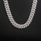 15mm Cuban Chain 4-Row Honeycomb Setting — Moissanite, 925 Silver
