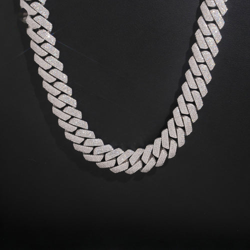15mm Cuban Chain 4-Row Honeycomb Setting — Moissanite, 925 Silver