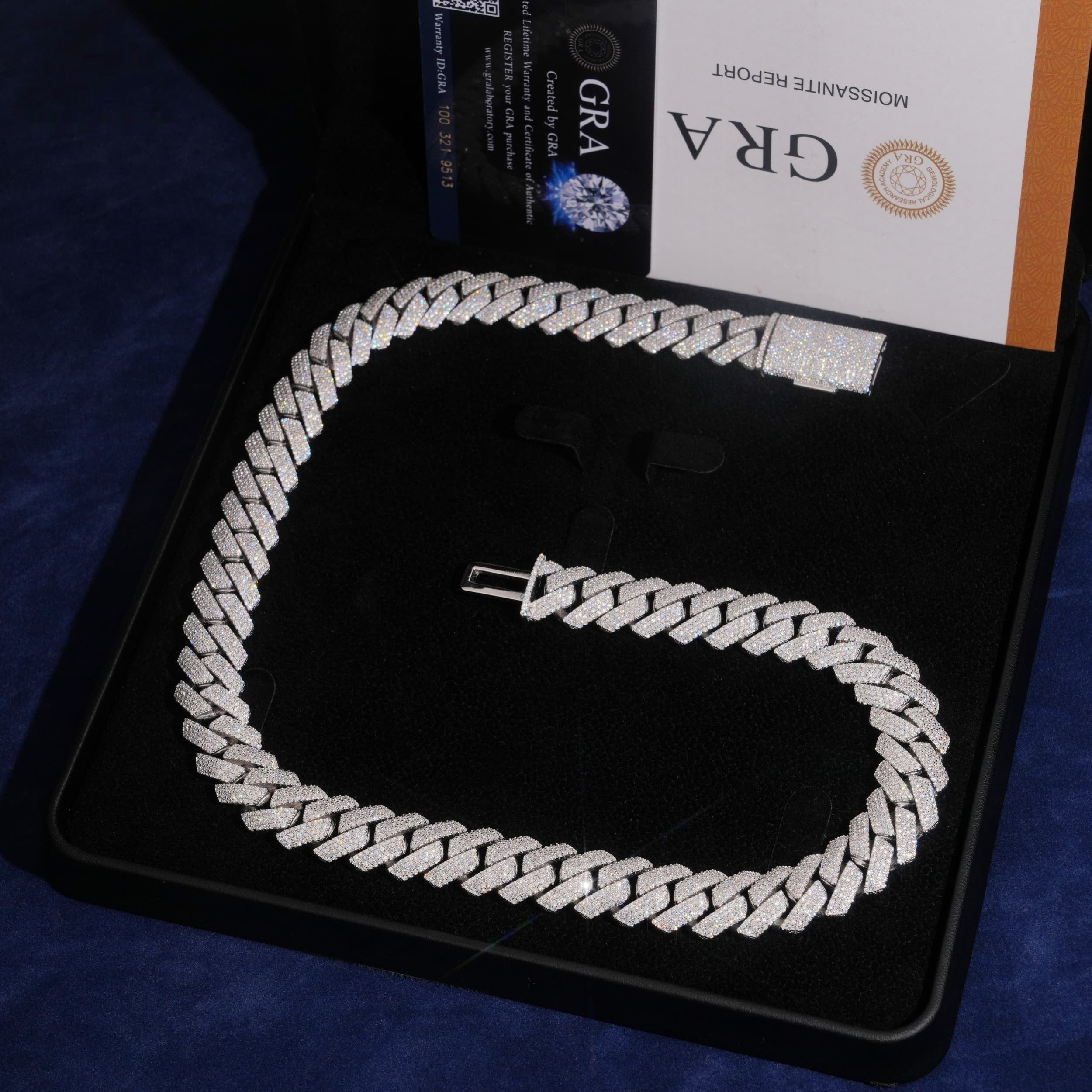 15mm Cuban Chain 4-Row Honeycomb Setting — Moissanite, 925 Silver