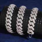 15mm Cuban Chain 4-Row Honeycomb Setting — Moissanite, 925 Silver