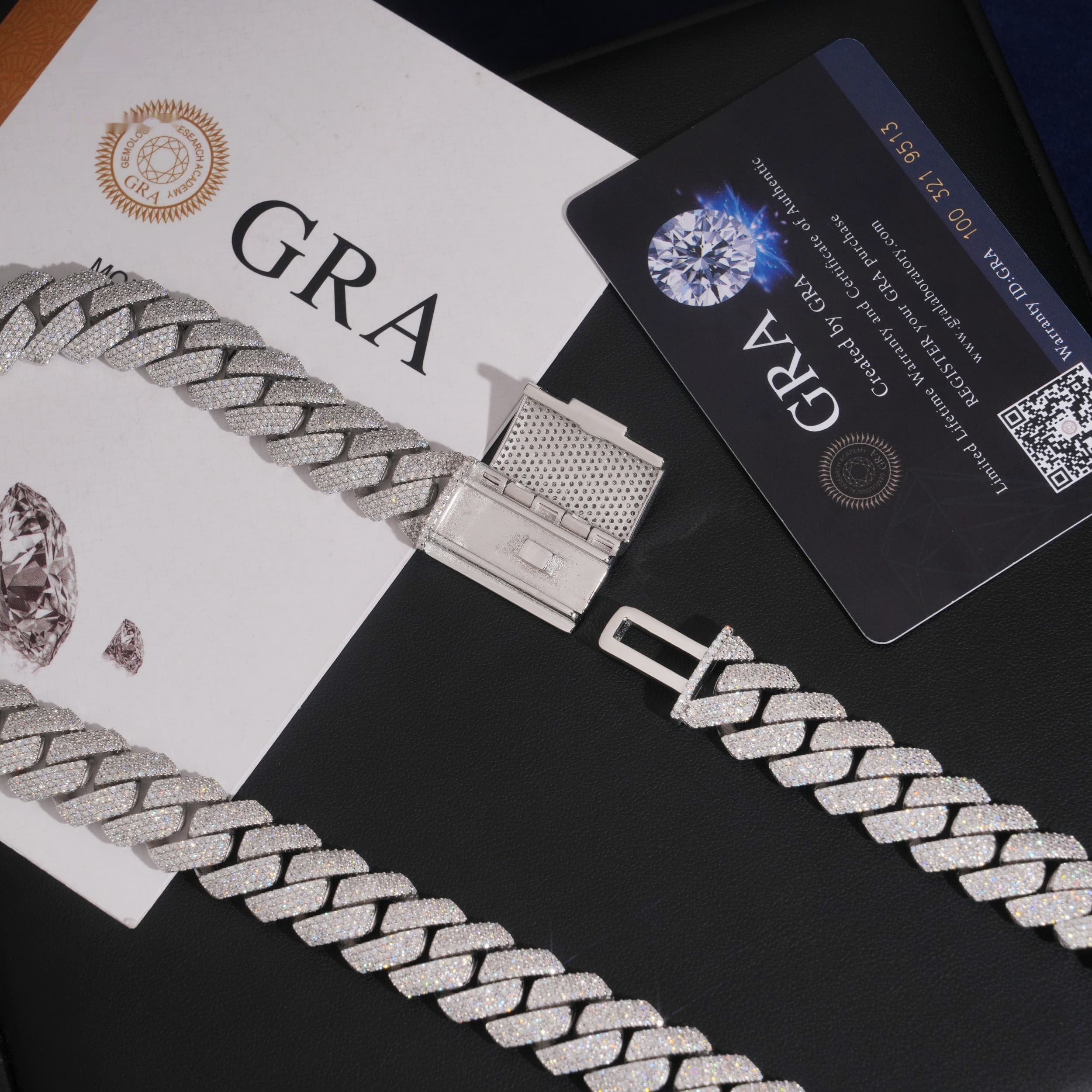 15mm Cuban Chain 4-Row Honeycomb Setting — Moissanite, 925 Silver