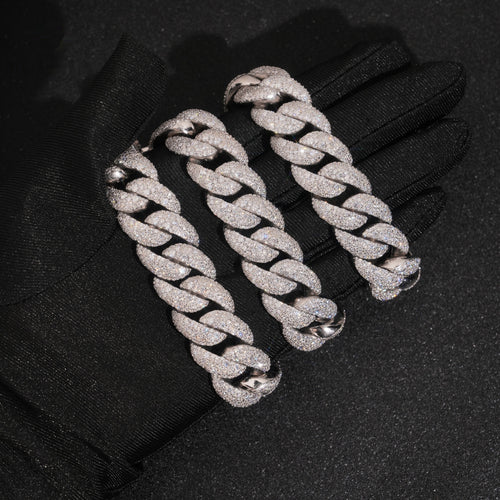 18mm Cuban Chain Pavé Mosaic Setting New Lock — Moissanite, 925 Silver