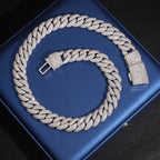 18mm Cuban Chain Pavé Mosaic Setting New Lock — Moissanite, 925 Silver