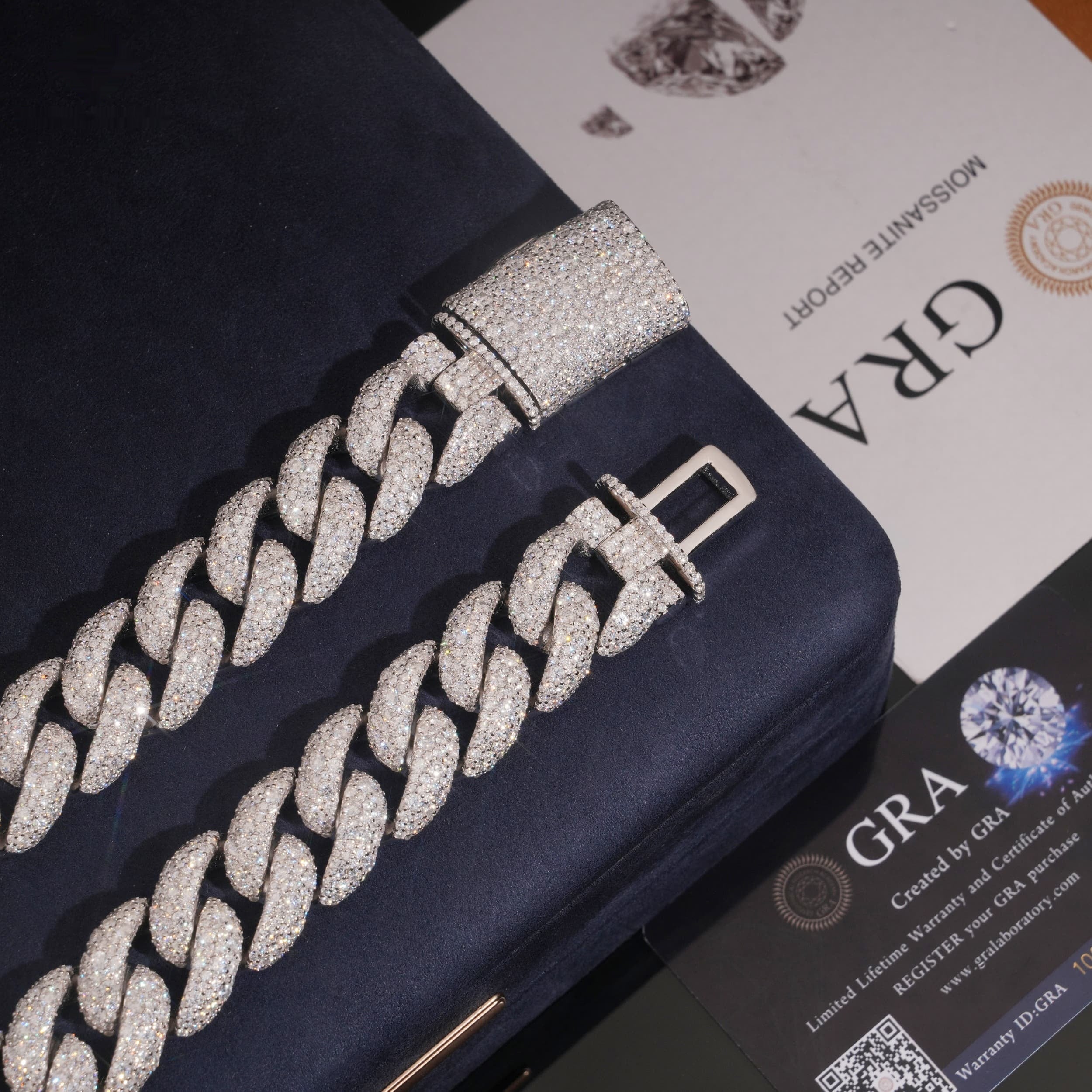 20mm Cuban Chain Pavé Mosaic Setting — Moissanite, 925 Silver
