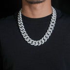 20mm Cuban Chain Pavé Mosaic Setting — Moissanite, 925 Silver