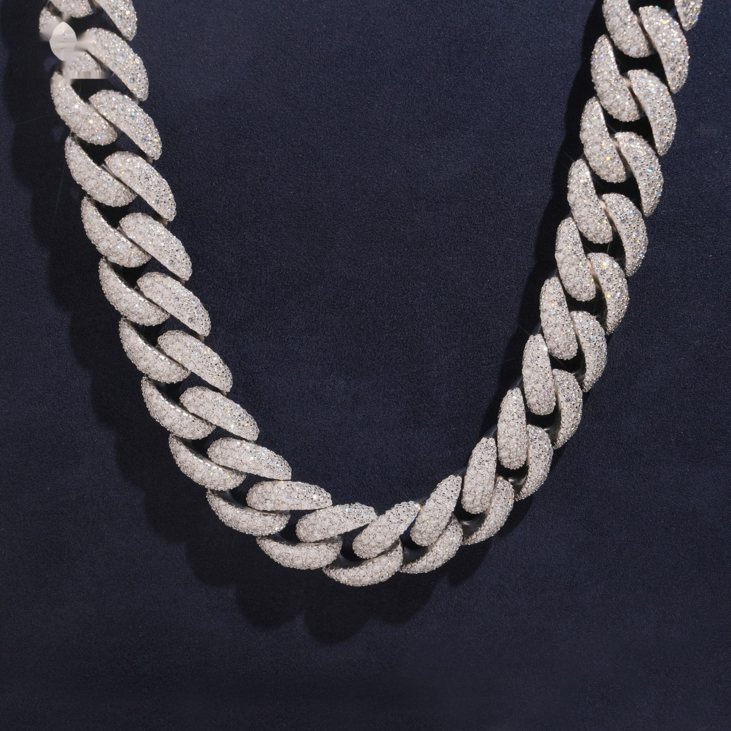 20mm Cuban Chain Pavé Mosaic Setting — Moissanite, 925 Silver