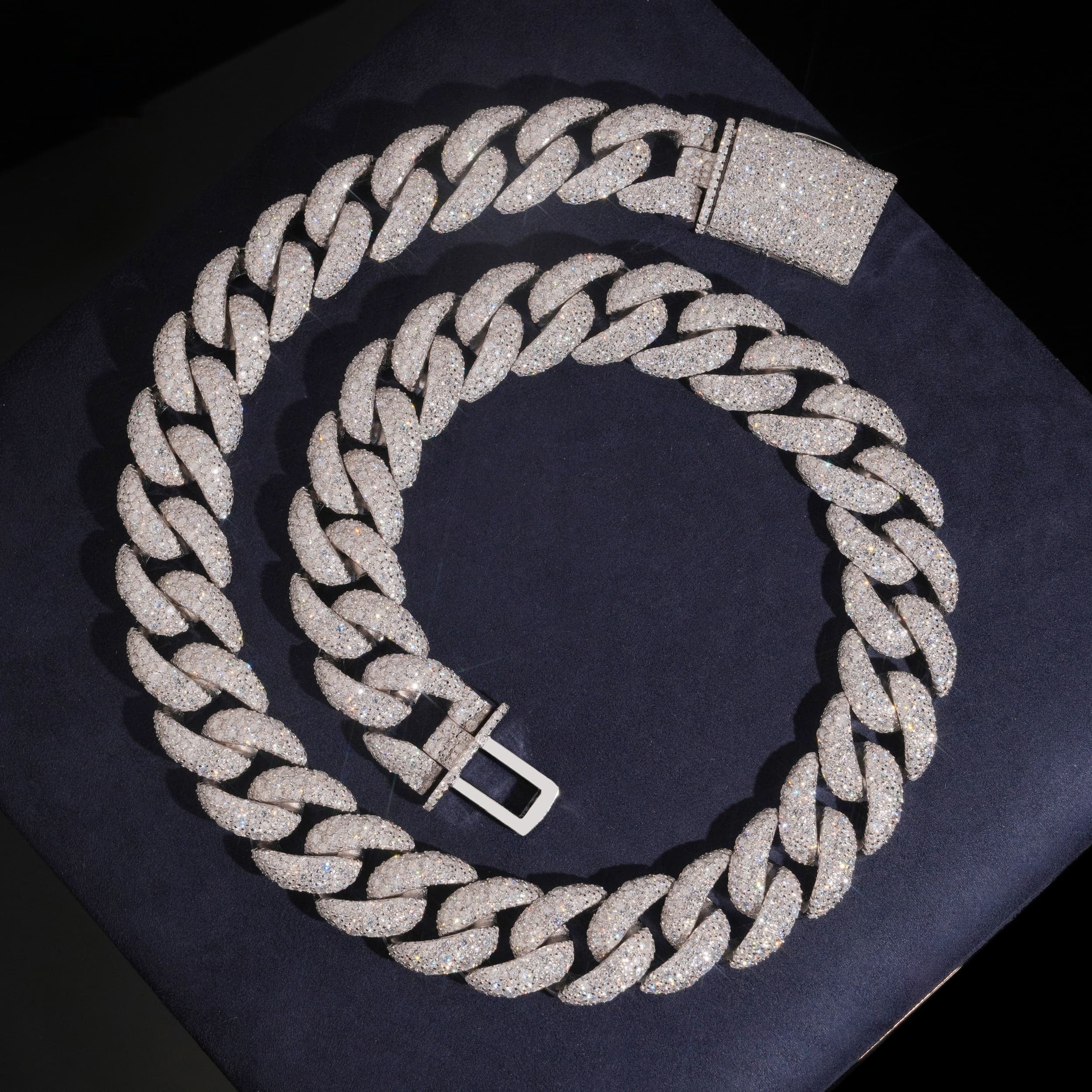 20mm Cuban Chain Pavé Mosaic Setting — Moissanite, 925 Silver