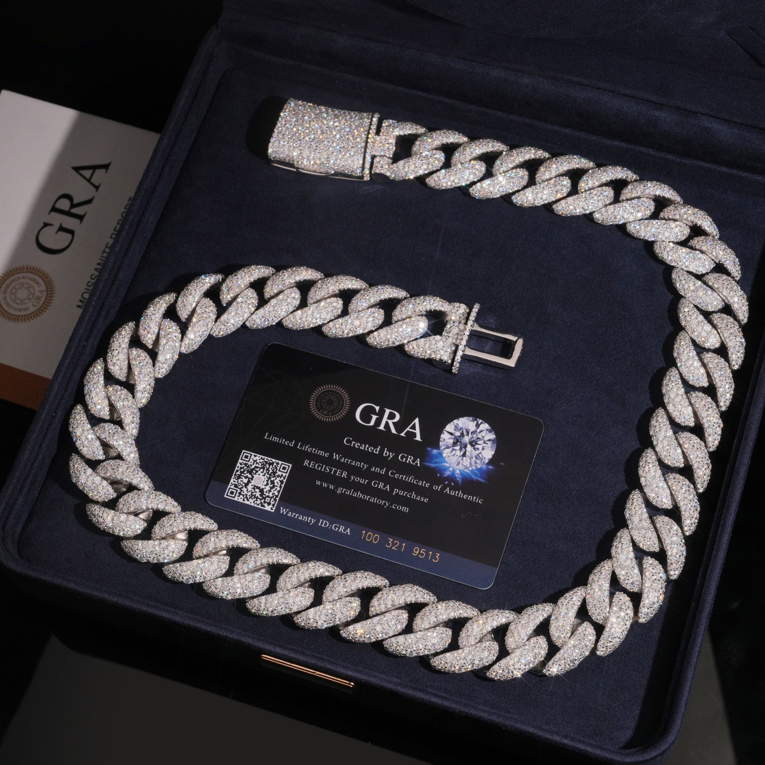 20mm Cuban Chain Pavé Mosaic Setting — Moissanite, 925 Silver