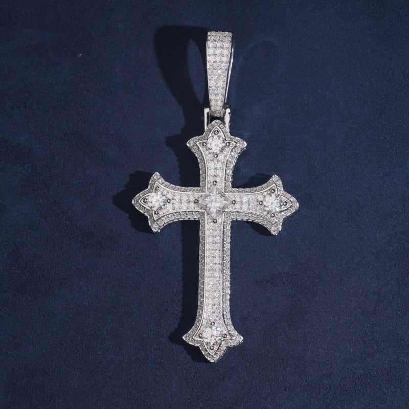 Arrow Tip Cross Pendant — Moissanite, 925 Silver