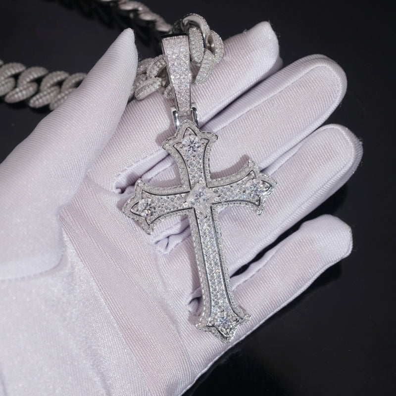 Arrow Tip Cross Pendant — Moissanite, 925 Silver