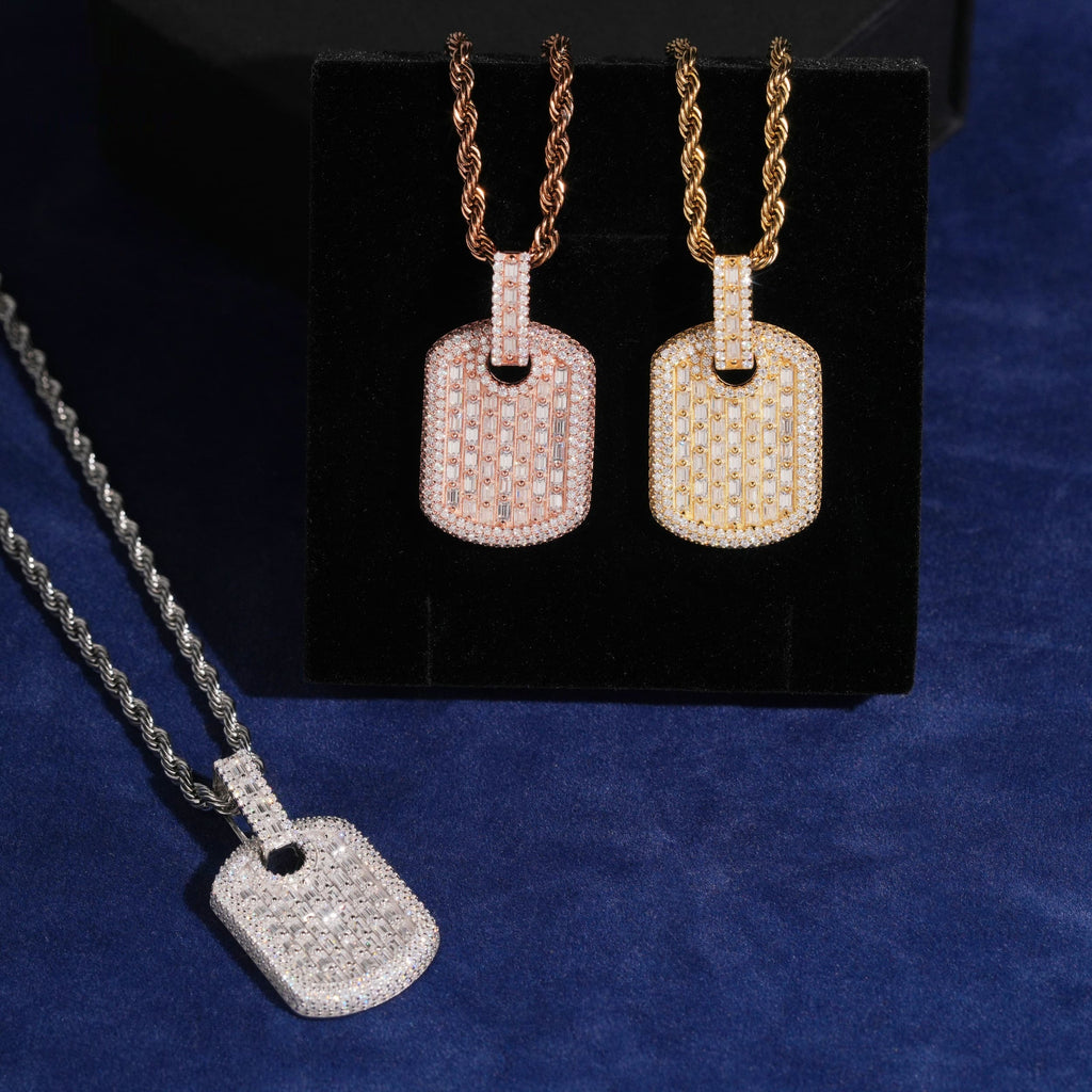 Baguette Tag Pendant — Moissanite, 925 Silver